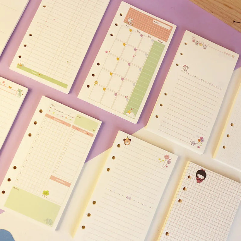 2026Colored A5 A6 Loose Leaf Notebook Refill Spiral Binder Inner Page Weekly Monthly To Do Line Dot Grid Inside Paper Stationery