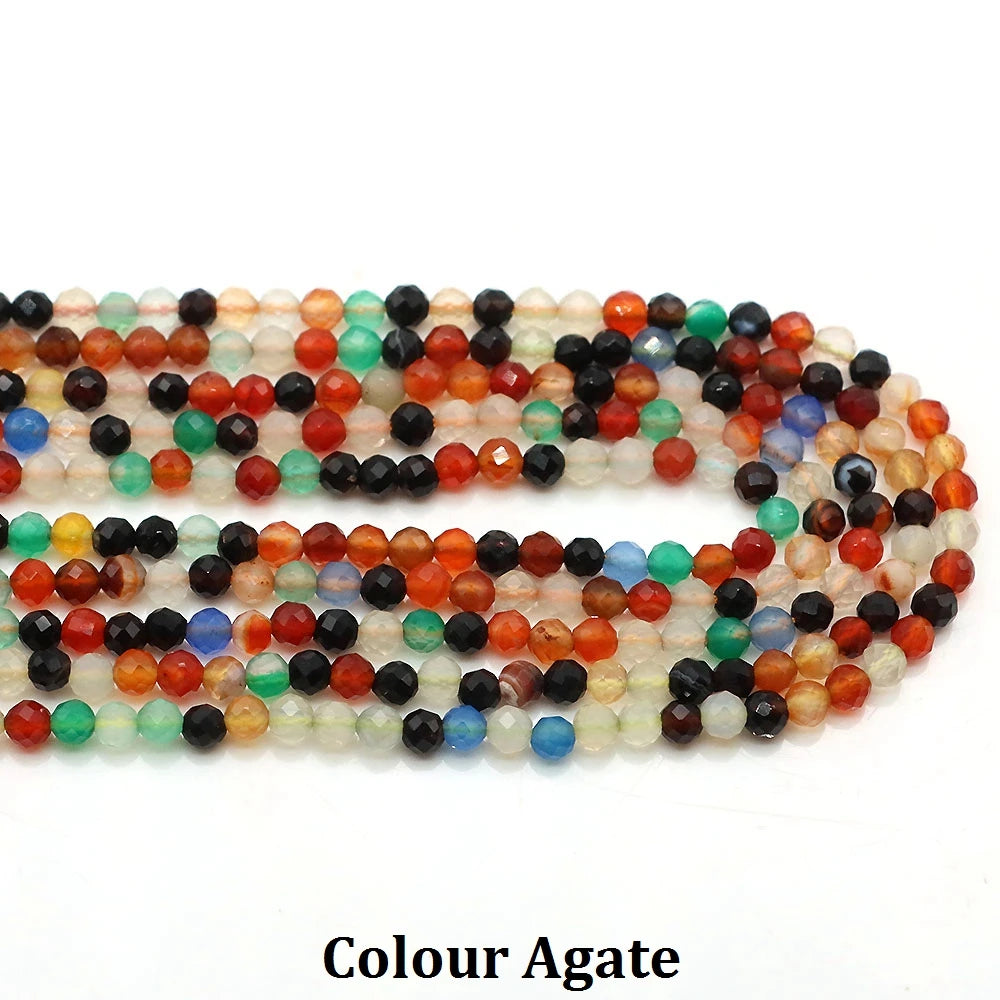 2 3mm Natural Faceted Amethyst Garnet Tourmaline Gem Stone Beads Round Mineral Bead for Jewelry Making DIY Bracelet Accessories