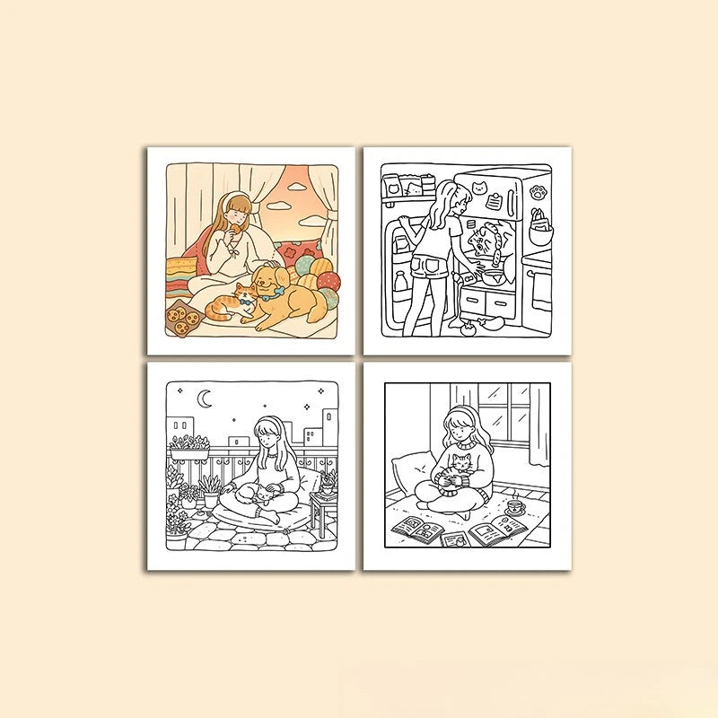 Cat Mom Coloring Book 24 Pages Heartwarming Feline Mother Illustrations for Adults Stress Relief Relaxation Gift