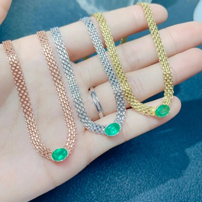 Natural Genuine Emerald Sterling Silver Pendants Precious Gemstone Romantic Fine Jewelrys S925 Gift Engagement