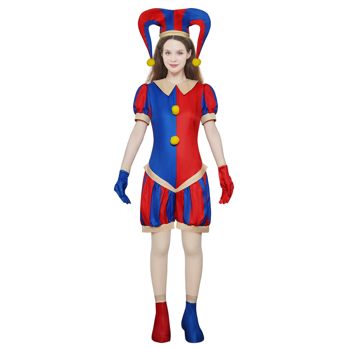 Pomni Cosplay Jumpsuit with Hat aShoes Cover Gloves Magical Virtual Circus Outfits for Halloween Carnival Circus Pomni Costumes