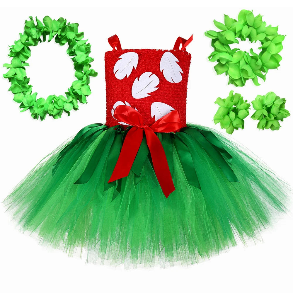 Lilo Costume for Girls Hawaiian Princess Tutu Dress Up Clothes Outfits with Garland Kids Halloween Carnival Luau Party Dresses