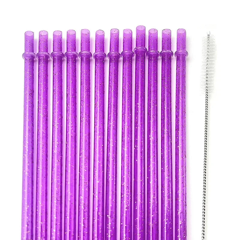 Reusable Clear Plastic Glitter Straws Extra Long Tumbler Straws for Cups with Cleaning Brush Drinking Straws for Tumbler Party