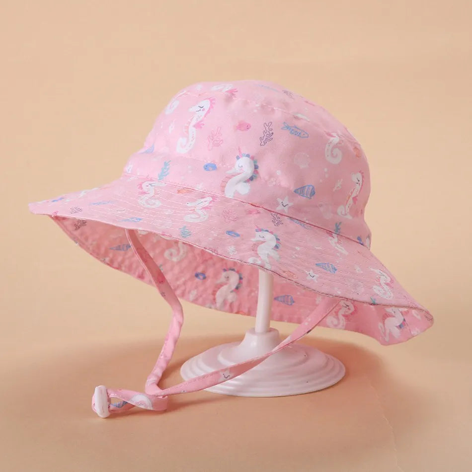 Children Hat Toddler Boys Girls Summer Cartoon Panama Sun Hat Baby Beach Fisherman Bucket Hat Kids Ear Cover Caps 0-8 Years