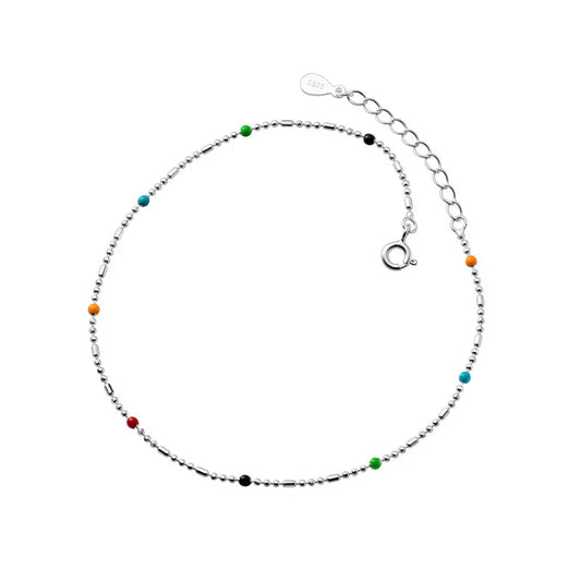 S925 Sterling Silver Colorful Round Beads Anklet Foot Jewelry for Women