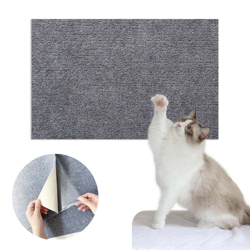 Cat Scratching Post Carpet Self-Adhesive Cat Scratcher Trimmable Cat Scratching Rug Furniture Sofa Couch Protector