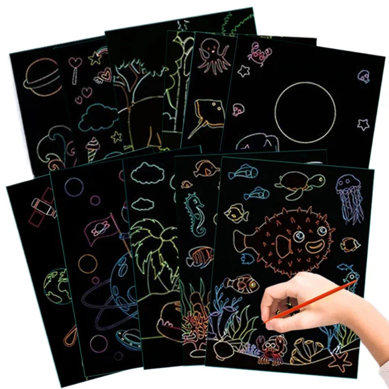 Colorful Scratch Paper Drawing Template Office Educational Supplies Art Teaching Aids Creative Stationery Student Rewards TMZ