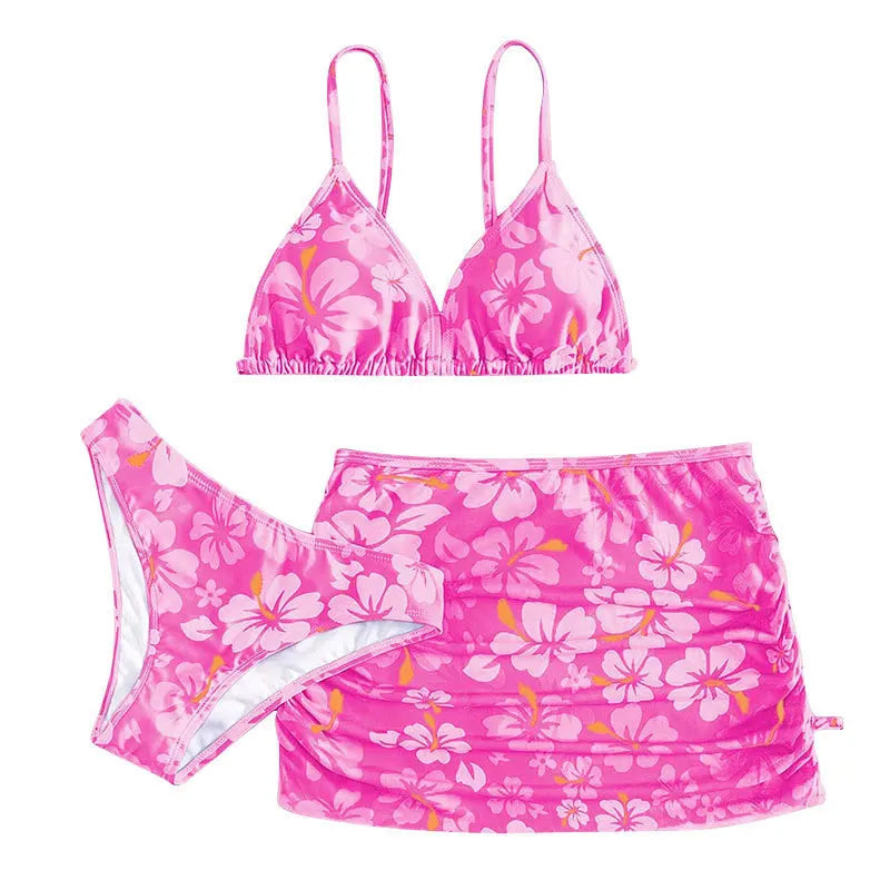 Childrens Sets New Europe American Children Clothing Cherry Blossoms Three Pieces Girl Simple 2024 Printing Loose Swimming
