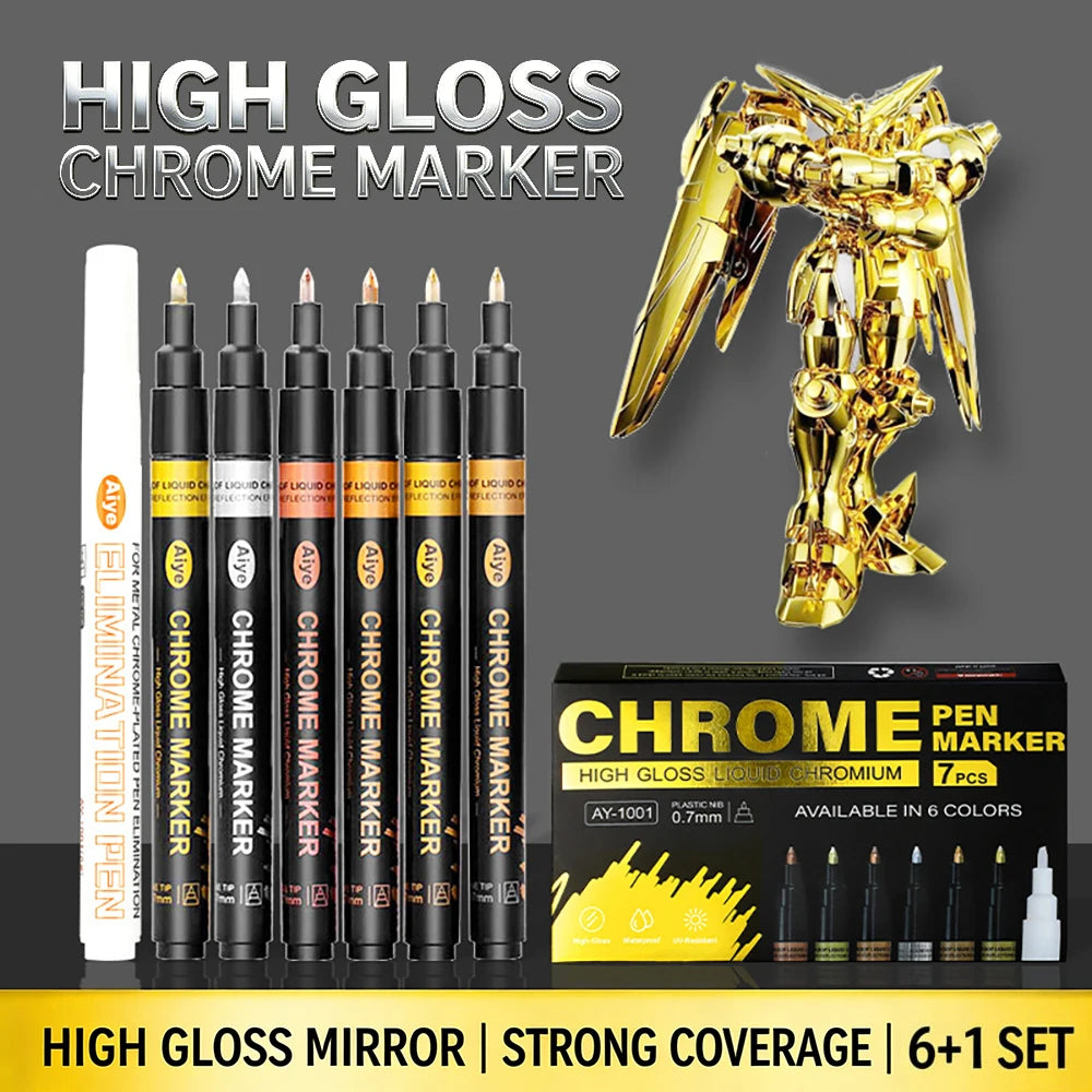 0.7mm 6 Colors Mirror Marker Pen DIY Reflective Paint Pens Chrome Markers Gold Silvery Copper Model Painting Repainting