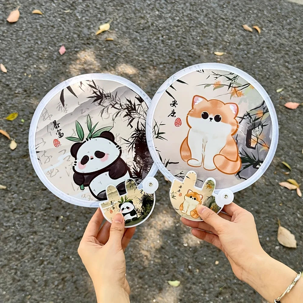 4Pcs Cute Cat Folding Fans, Maneki-Neko 2-in-1 Cooling & Sun Protection, Portable Handheld w/ Bag, Summer Holiday Gift