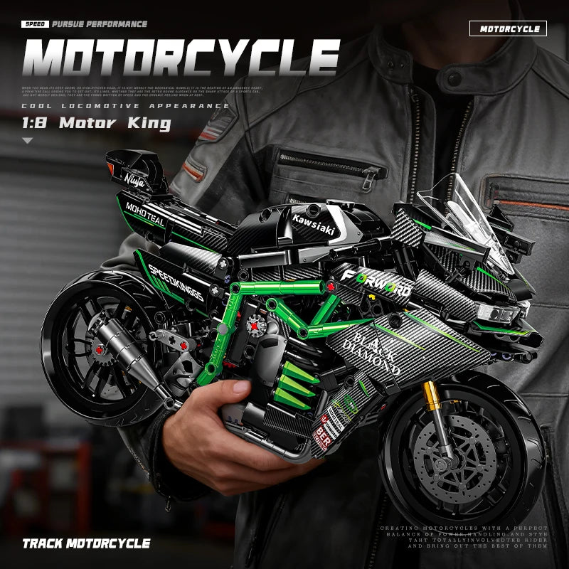 2026 Technical 1:8 Black Motorcycle Building Blocks Set Super Motorbike Model Kit STEM Assembled Toys Gifts 14+ Adult