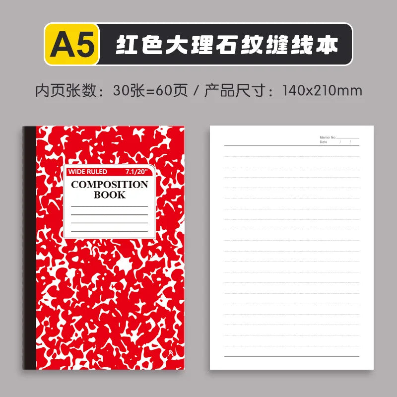 4pcs American Style Marble Composition Notebook Wide Ruled 60 Pages Student School Journal Sewn Bound Writing Diary Supply