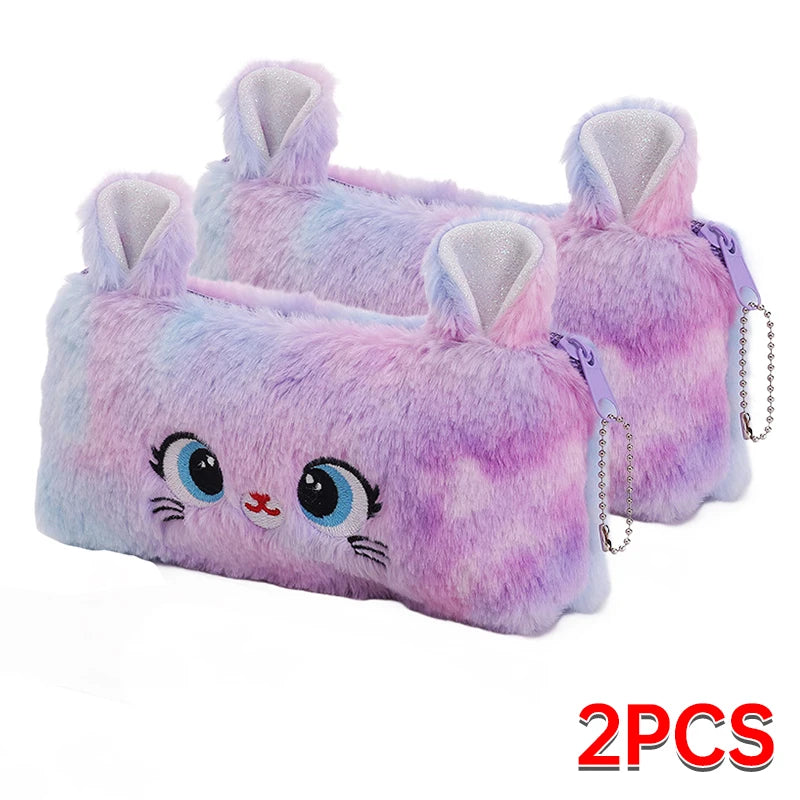 1/5/10PCs Plush Cartoon Pencil Case Cute Cat Pencil Pouch Large Capacity Pencil Bag Stationery for Girls Kids Back to School