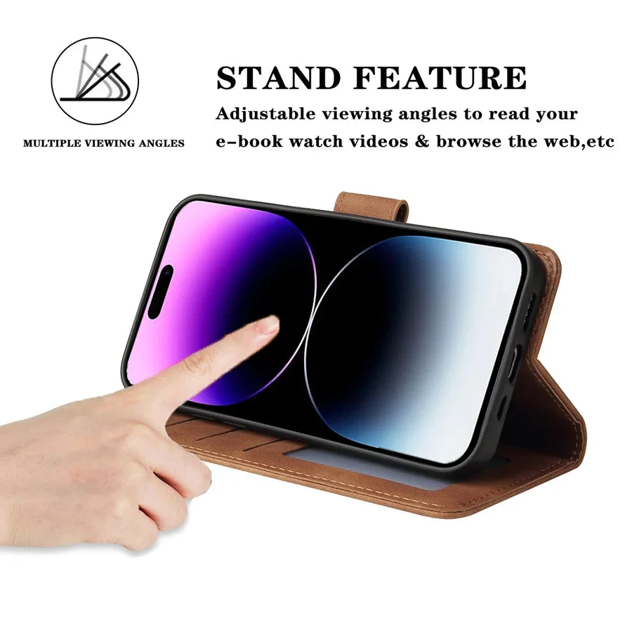 ZZXX Leather Wallet Phone Case For iPhone 16e 16 Pro Max 15 14 13 Mini 12 11 X XS XR SE2 8 7 6s Plus Flip Card Slot Holder Cover