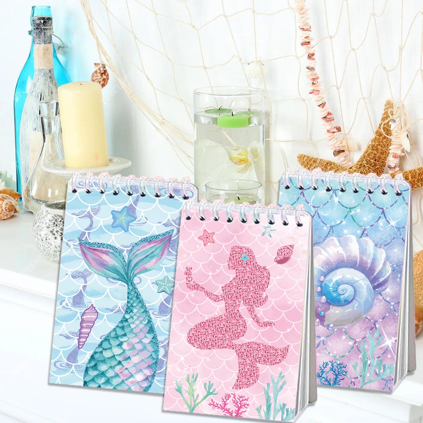 8pcs Mermaid Theme Mini Spiral Pocket Notebooks Memo Pad Coil Booklet Notepads For Office Stationery School Diaries Gifts