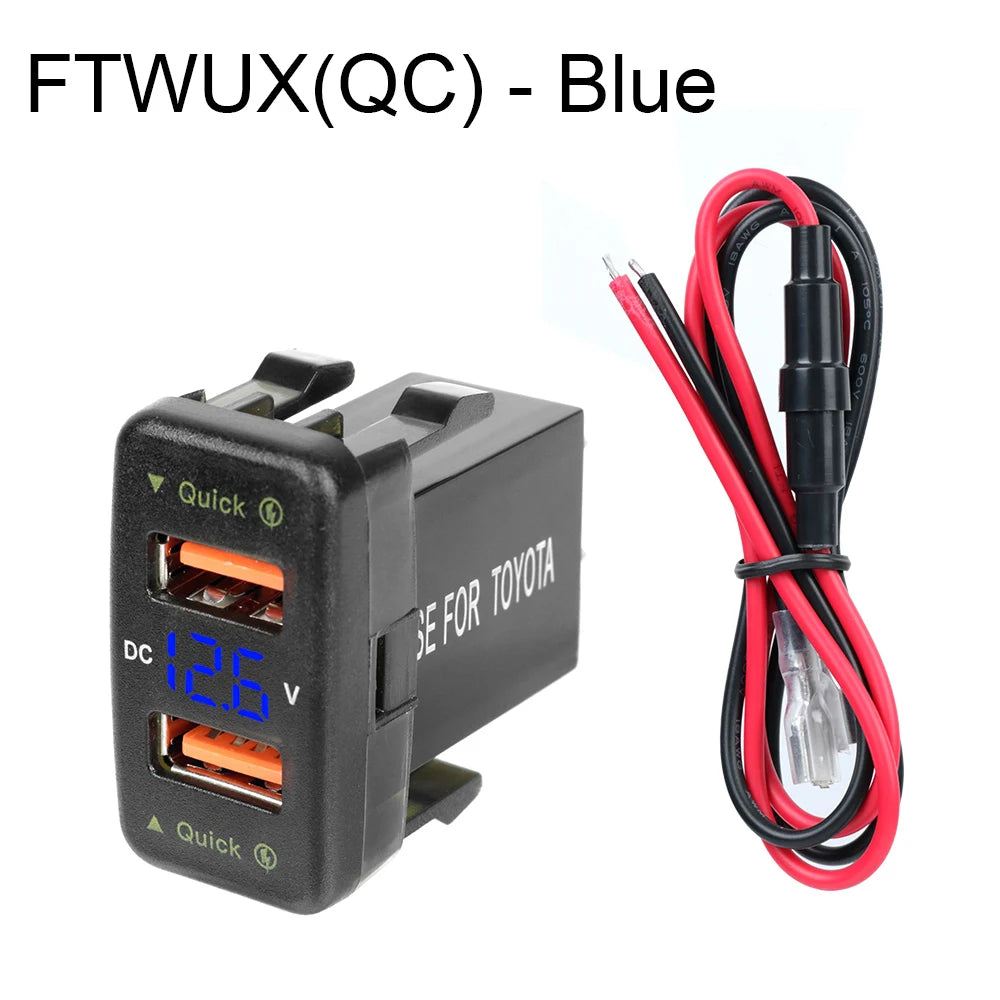 USB Chargers For Toyota Power Adapter Socket QC 3.0 LED Indicator Mobile Phone Charging Voltmeter Test Car Accessories 24V 12V