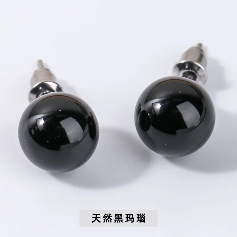 6mm 8mm 10mm Natural Agate Earrings Healing Crystal Stone Round Ball Pearl Beads Stud Fashion Jewelry for Women Girl Wholesale