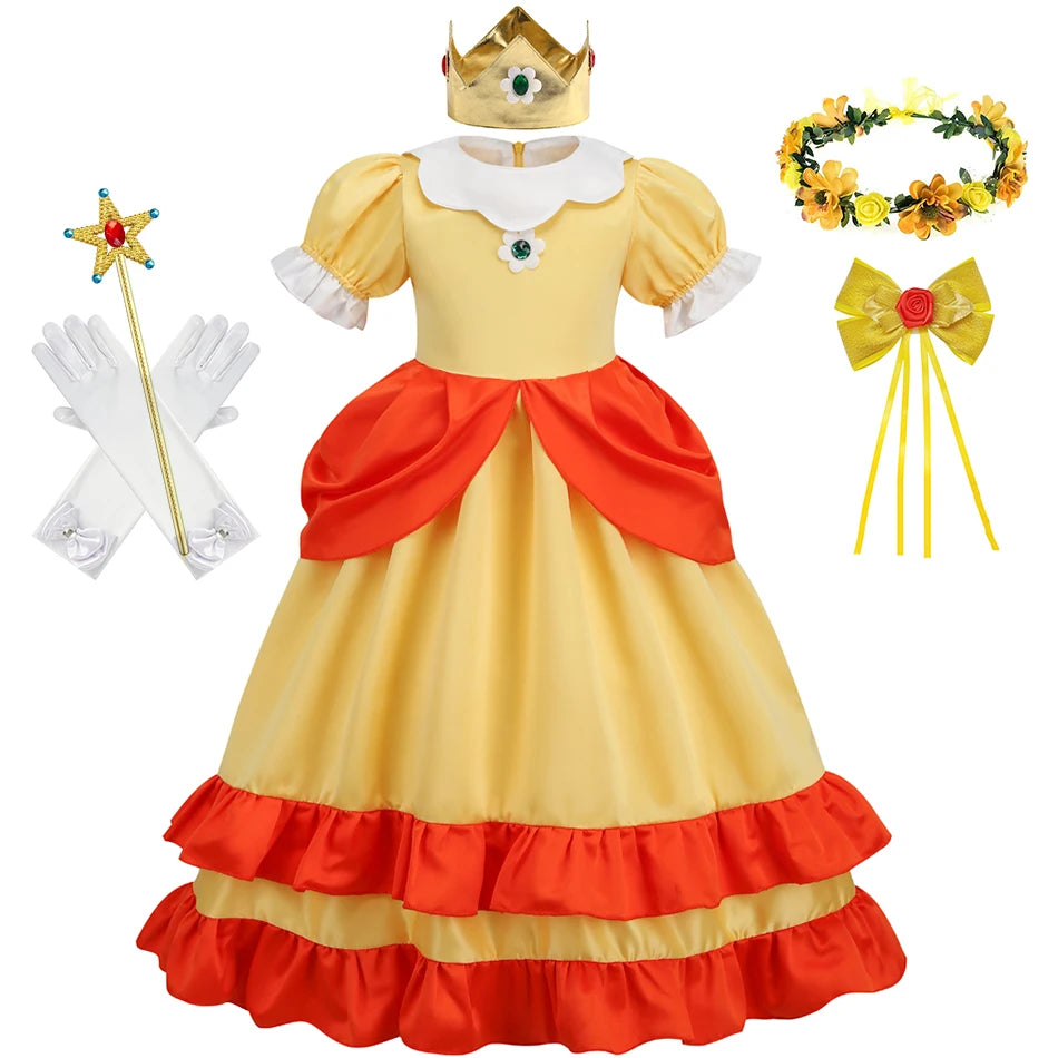 Daisy Girls Princess Dress Cartoon Movie Cosplay Costume Summer Kids Orange Party Outfits 2-10 Years Halloween Fancy Clothes