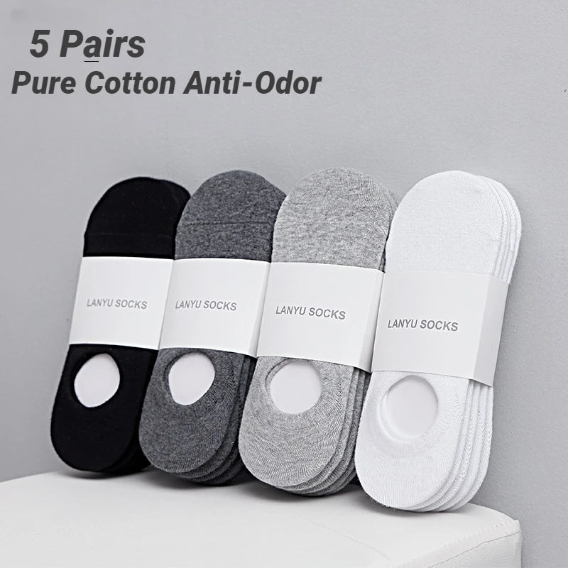 5Pair / Lot Fashion Happy Men Boat Soc Silicone Invisible  Socks Male Ankle Sock Slippers Meia