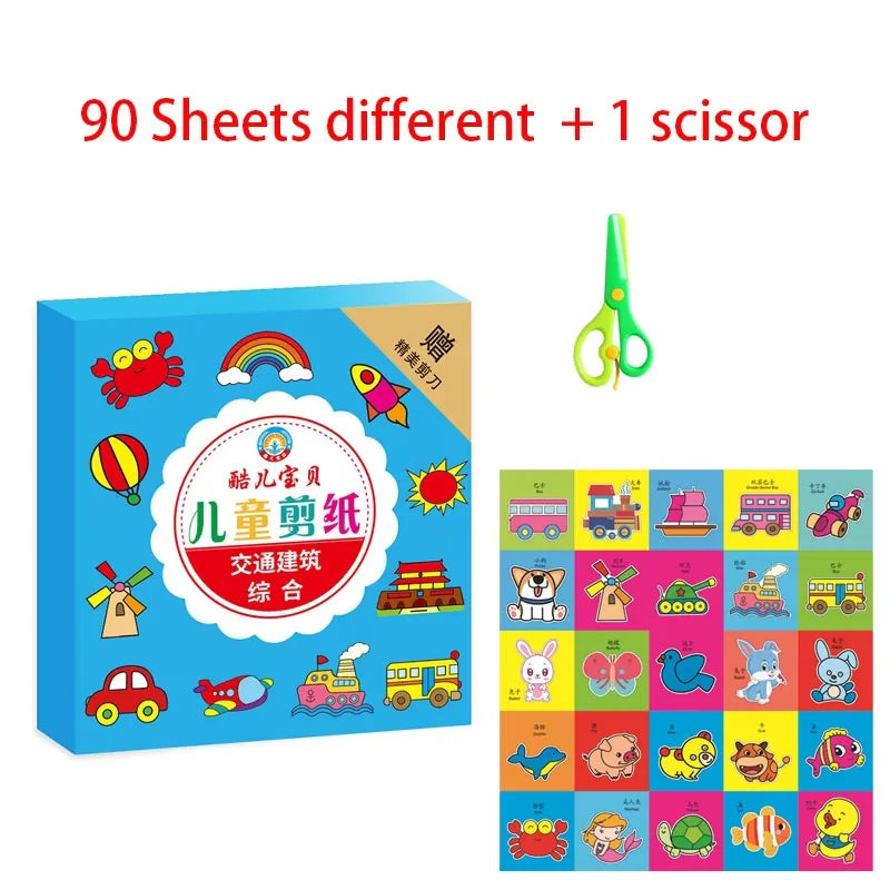 49/91pcs Kids Cartoon Paper Folding Cutting Toy Children Kingergarden Art Craft DIY Learn Scissor Skills Educational Toys