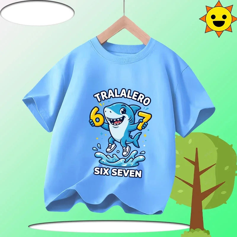 Summer Six Seven 67 Cartoon Cute Print Children‘s Short Sleeve Tops Cotton Casual Kids T-shirt Fashion Boys Girls Clothes Tees