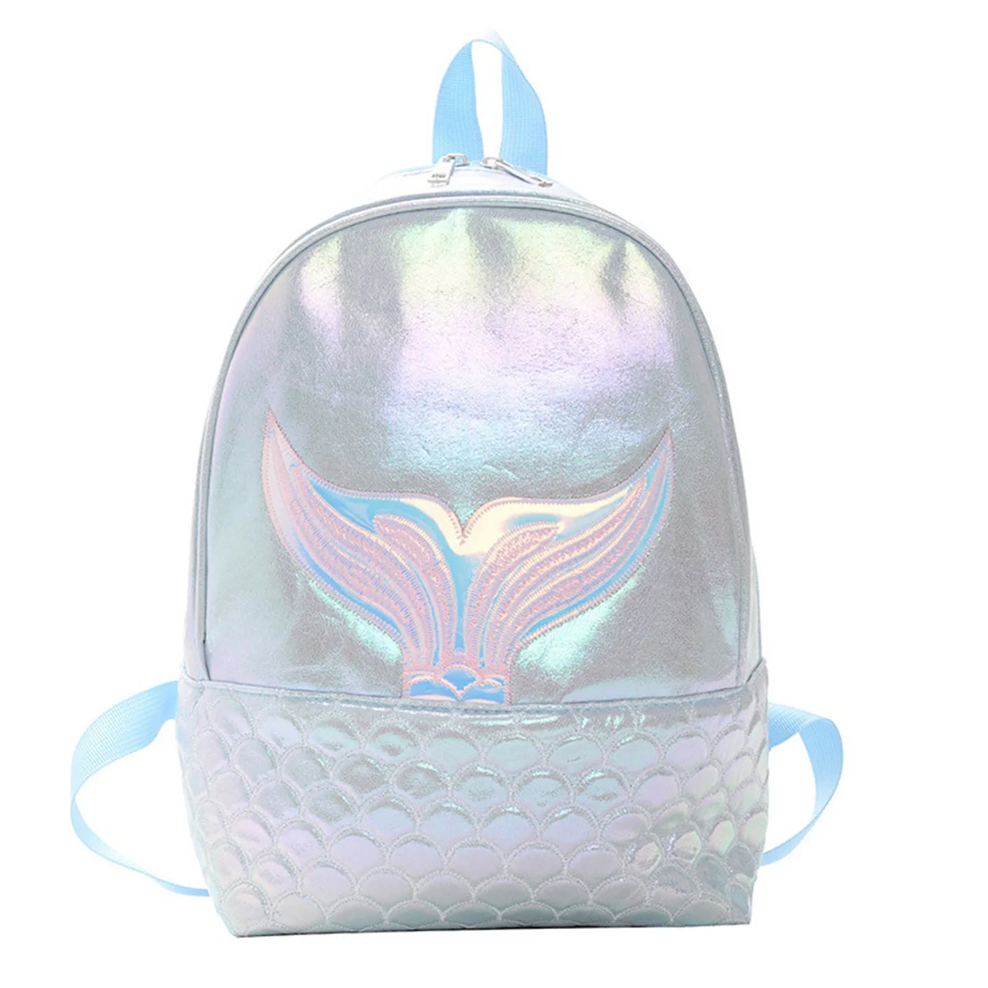 Iridescent Mermaid Tail PU Backpack for Girls  Custom Name Embroidery Adjustable Straps 6 Colors Lightweight School Bag