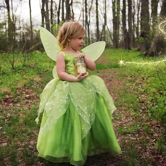 Girls Green Fairy Costume Dress – Woodland Fairy Outfit for Halloween & Parties, Ages 2–10