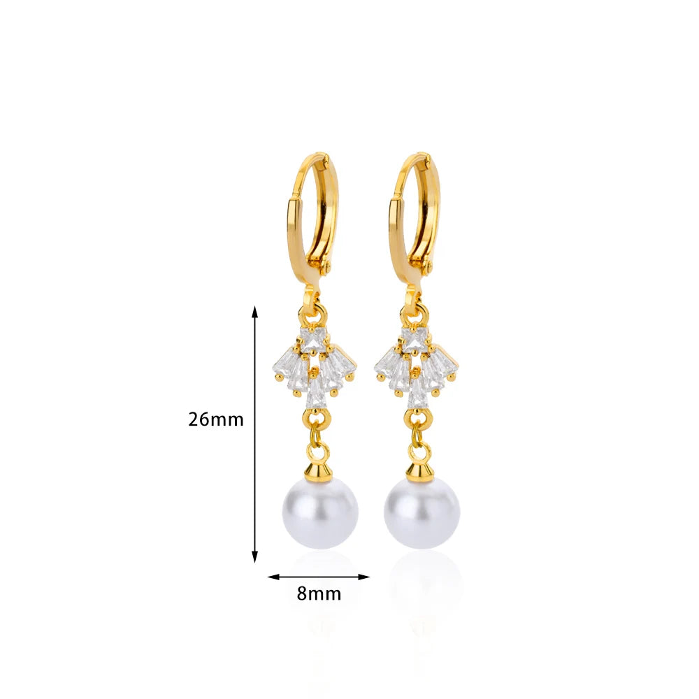 Zircon Natural Pearl Earrings For Women Gold Plated Stainless Steel Geometric Hoop Pearl Earring Wedding Bridesmaid Jewelry Gift