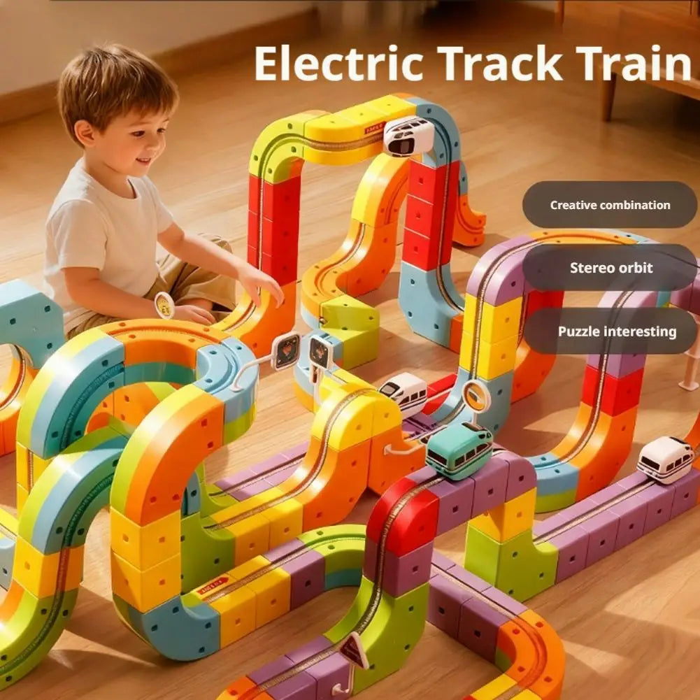 51/62/81/105//123/167PCS Magical Track Train Rechargeable 3D Building Tracks Cube Rails STEM Educational Toys Birthday Gift
