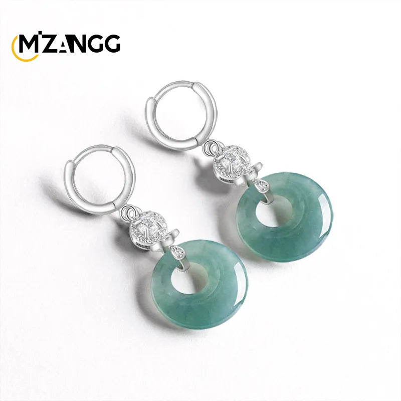 Natural A-Grade Blue Water Jadeite Hoop Earrings - S925 Sterling Silver Fashion Women's Jewelry, Worthy Elegant Accessories Gift