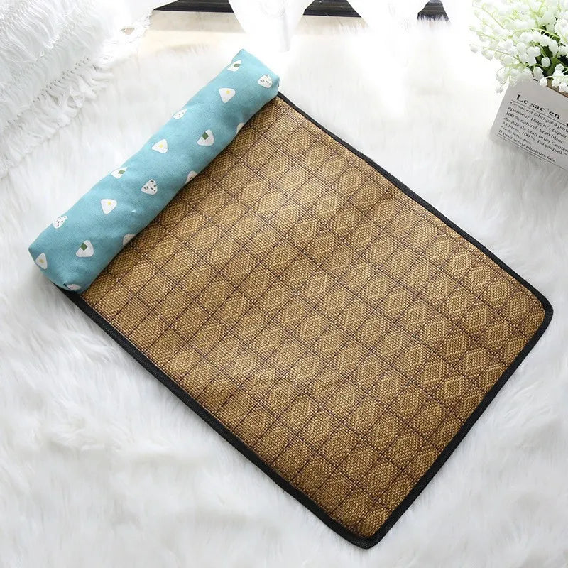 Cat Natural Cooling Mat Summer Pet Self Cooling Pad Cat Bed Mat For Dogs Indoor Rattan Weave Mat Sleeping Cat Bed