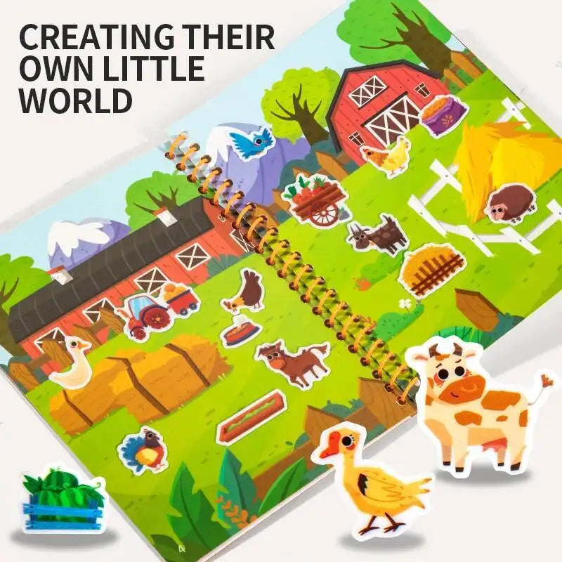 Children's Reusable Sticker Book Multi-Theme Cartoon Quiet Busy Paste A Book DIY Montessori Book Sticker Toys for Kids