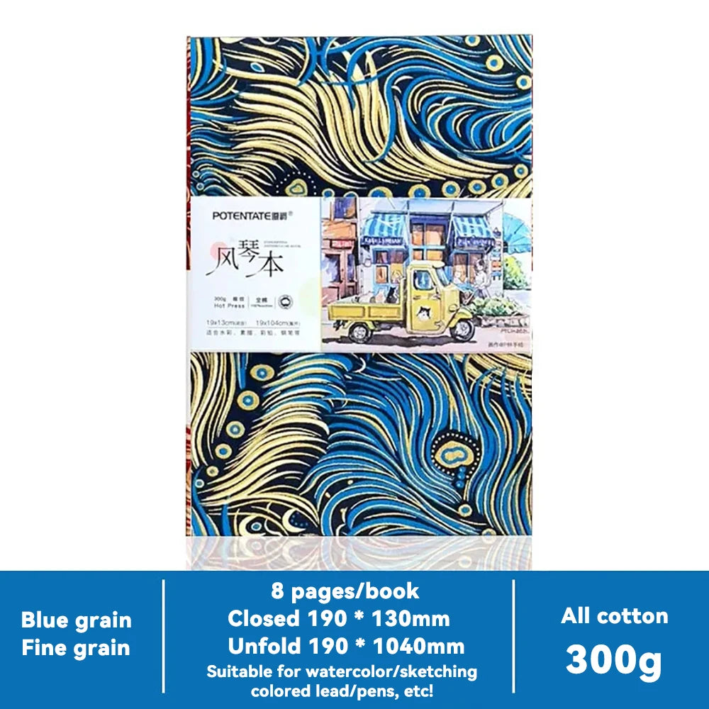 100% Cotton Square Watercolor Sketchbook 300gsm Paper Folded Drawing Pad Organ Sketch Notebook Student Watercolor Journal Book