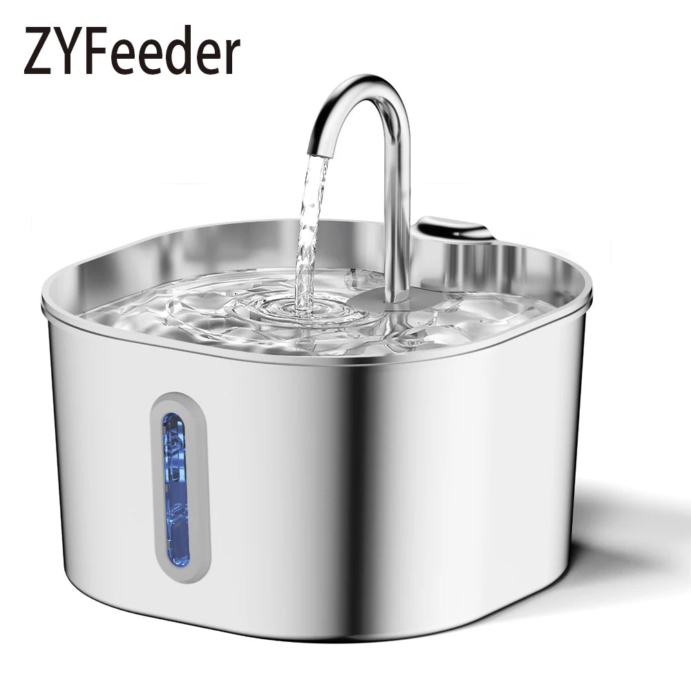 2.2L Automatic Cat Fountain Stainless Steel Pet Water Dispenser Silent Water Pump Circulation Filtering Visual Window