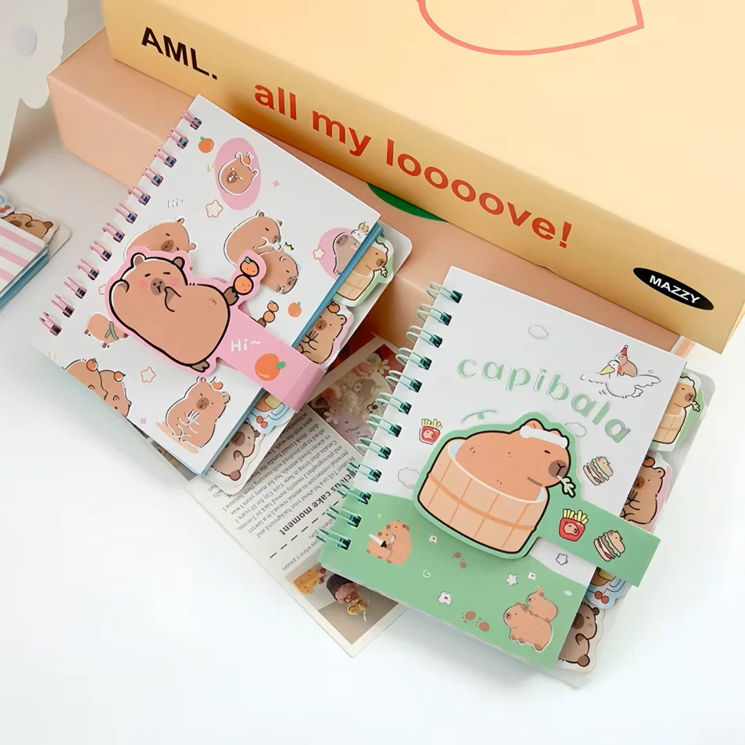 1/2/4pc Capybara Spiral Notebook – A7 Cartoon Loose-Leaf Notepad for Kids, Back-to-School Stationery for Elementary Students