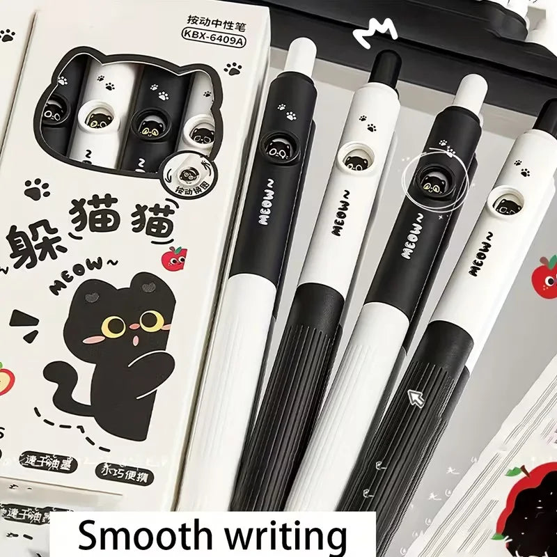 4pcs Kawaii Cat Pens Paw 0.5mm Quick-Dry Black Ink-Smooth Writing Retractable Pens School Journaling Birthday Christmas Gift ﻿