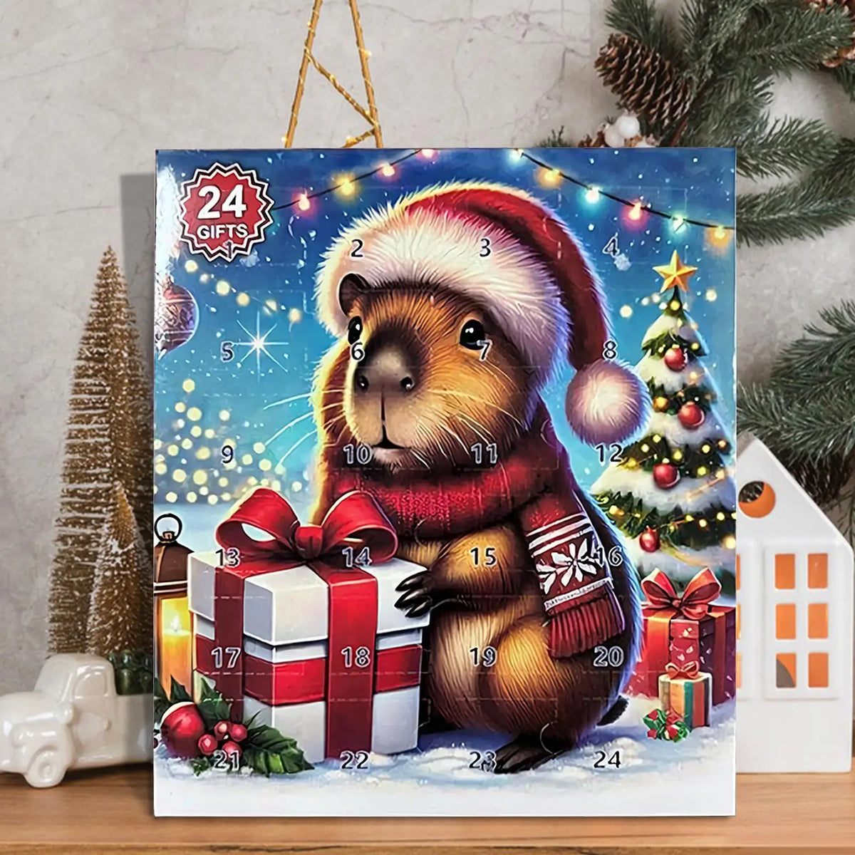 Christmas Capybara Countdown Calendar Capybara Christmas Miniature Doll Advent 24pcs 3D Cute Capybara Christmas tree Pendant