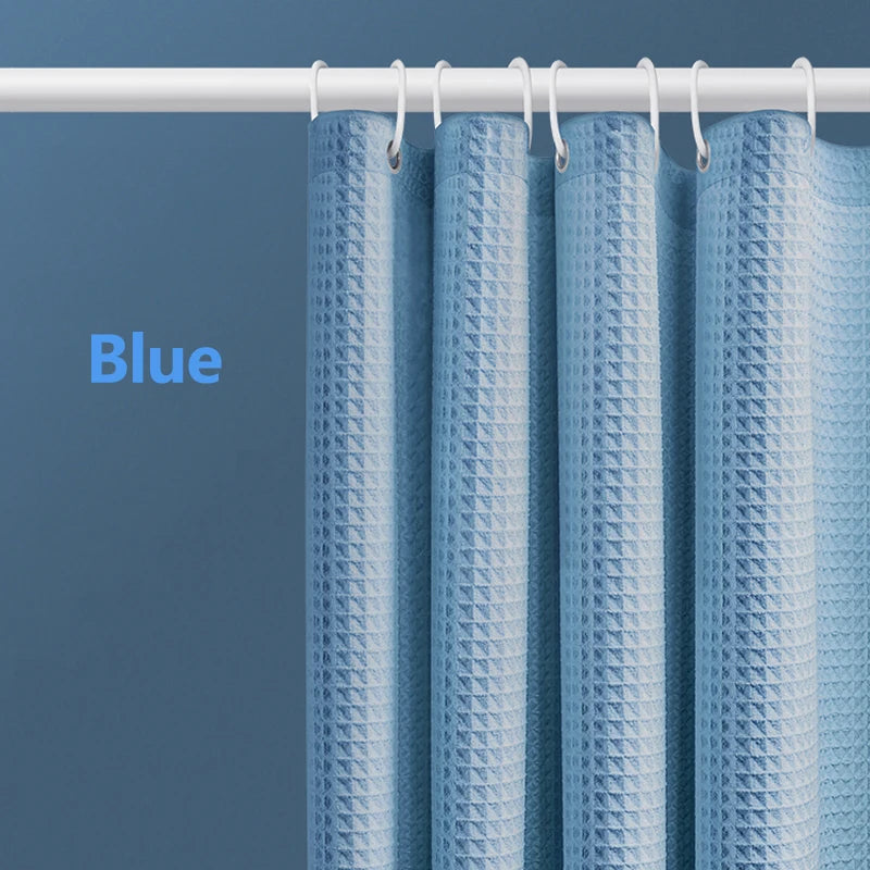 Thickened Waffle Solid Color Shower Curtain, Non-porous Double-sided Waterproof and Mildew Shading Suitable for Toilet, Bathroom