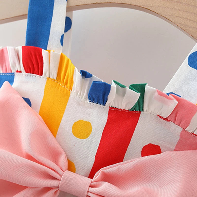 2Pcs/Set Colorful Baby Girl Birthday Party Princess Evening Dress Polka Dot Bow Knot Children Clothes 0 to 3 Years Kids + Hat