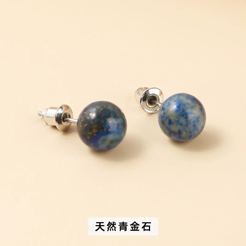 6mm 8mm 10mm Natural Agate Earrings Healing Crystal Stone Round Ball Pearl Beads Stud Fashion Jewelry for Women Girl Wholesale