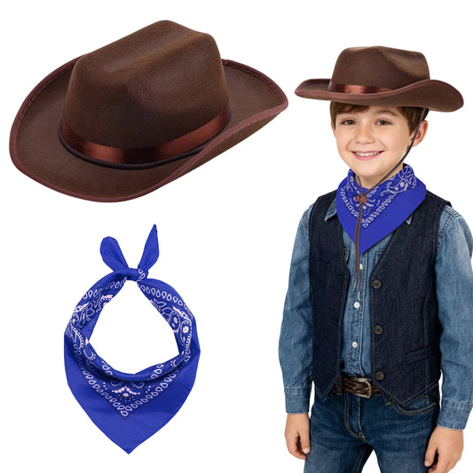 Kids Cowgirl Hat & Bandana Set – Western Costume Accessories for Boys & Girls, One Size