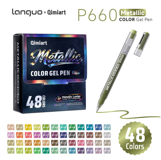 Languo 3D Three-Dimensional 48-Color Metallic Painting Pen with 1.0mm Stainless Steel Tip, Stable and Smoother Ink Output, Metallic Luster Texture, Stronger Color Coverage, Suitable for Various Materials, Waterproof and Non-Fading, Very Rich Colors, Meeti