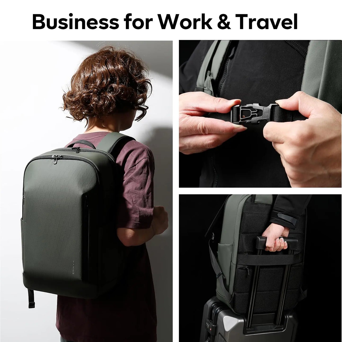 BANGE Carry On Lightweight Men's 15.6 inch Laptop Backpacks for Short Travel Business Trip Backpack Schoolbag with Side Pockets