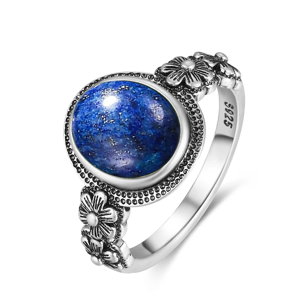 Vintage S925 Sterling Silver Rose Flower Ring With Oval 8*10mm Natural Moonstone Sweet Ring Fine Jewelry For Woman