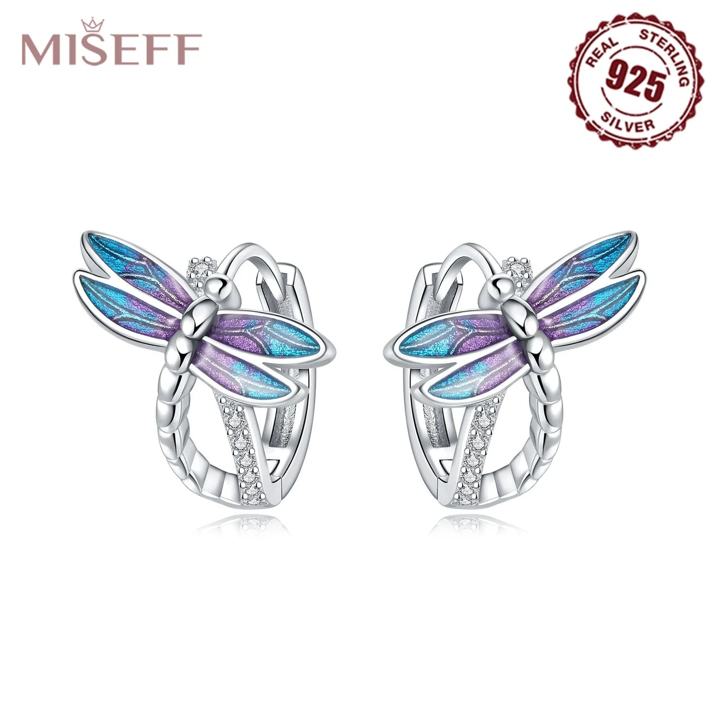 MISEFF S925 Sterling Silver Earring Exquisite Insect Gradient Dragonfly Earrings Original Jewelry Birthday Gifts For Women