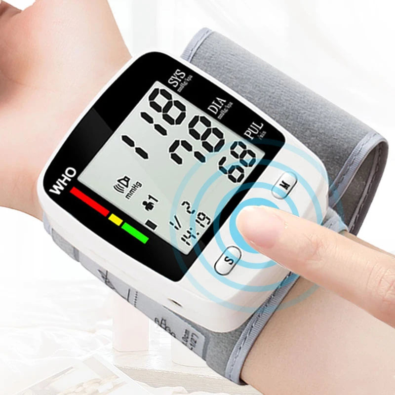 Digital Blood Pressure Monitor Wrist Tensiometer Electronic Sphygmomanometer  Tonometer with LCD, 2 X 90 Memory Rechargeable