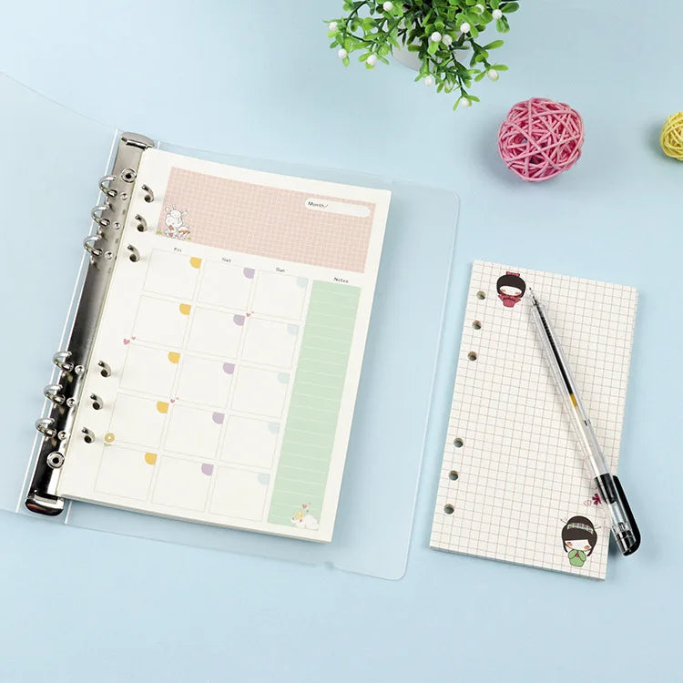 2026Colored A5 A6 Loose Leaf Notebook Refill Spiral Binder Inner Page Weekly Monthly To Do Line Dot Grid Inside Paper Stationery
