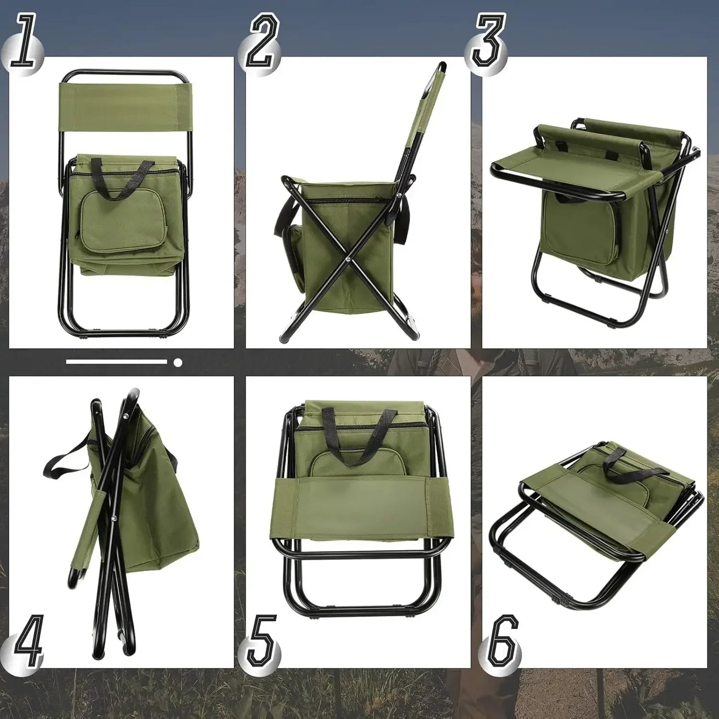 Fishing Stool Detachable Portable Folding Chair Beach Camping Chair with Cooler Bag Backrest Lightweight Outdoor Folding Chair