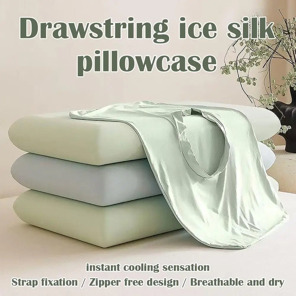 Skin‑Friendly Cooling Pillowcase Adjustable Drawstring Non‑Slip Design Breathable Moisture‑Wicking Pillow Cover for Summer Sleep