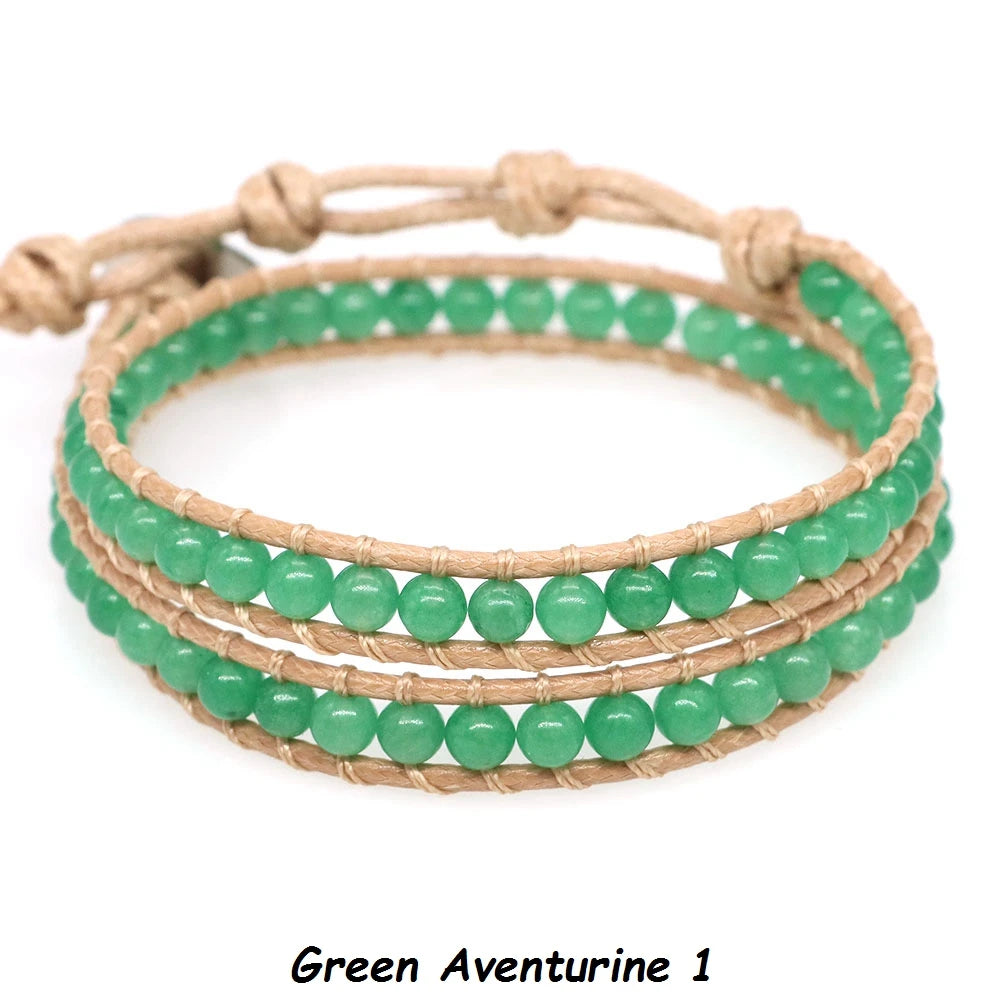 Natural Stone Bohemian Wrap Bead Bracelet Lapis Lazuli 2 Strands Multilayer Leather Rope Woven Bangle For Women Men Jewelry Gift